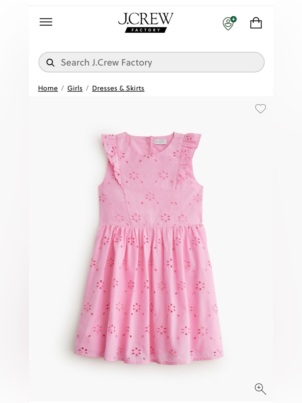NWT! J.Crew Factory Girls' ruffle-shoulder eyelet dress Size 8 Spring Blossom